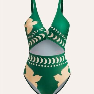 Commense Green One-Piece Swimsuit with Beige Print
